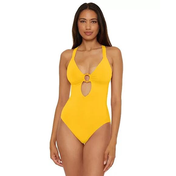 Becca Women's Marble Canyon One-Piece Swimsuit Yellow, Size L 0539 - Picture 1 of 5